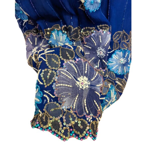 Vintage 70s Painted & Beaded Chiffon Dress from Germany Formal Prom Gown Sz L - Picture 12 of 16